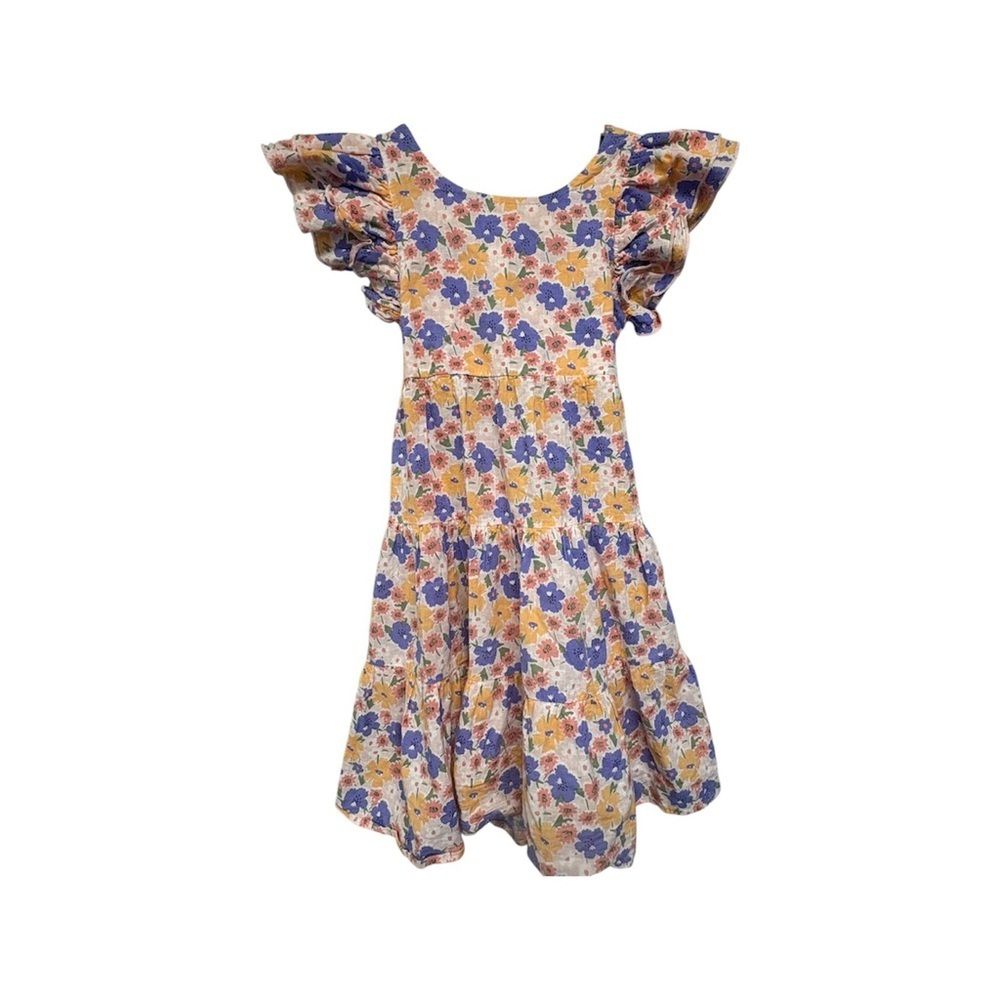 Chico's Girls Floral Ruffle Sleeve Dress - Blue & Yellow